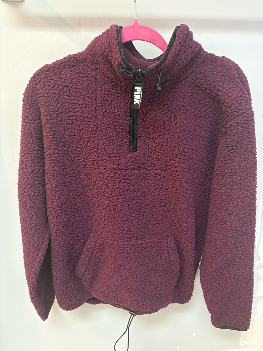 Victoria's Secret PINK women’s Sherpa Half-Zip Pullover - Burgundy